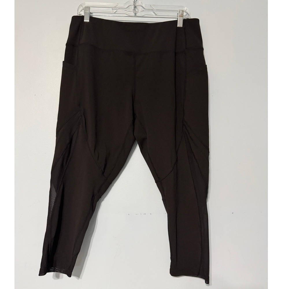 Avia Women's XXL 20 Black Mesh Panel Activewear Leggings with Pockets 2502